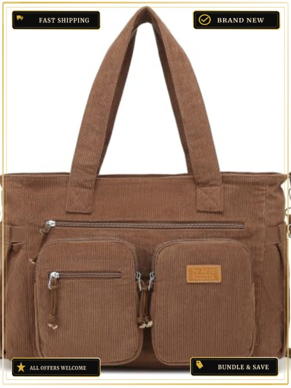 Women's Corduroy Tote Satchel Handbag with Laptop Sleeve Shoulder Crossbody